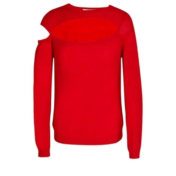 Michelle Mason Red Merino Wool Asymmetrical Cut Out Sweater | Size S - Picture 2 of 10